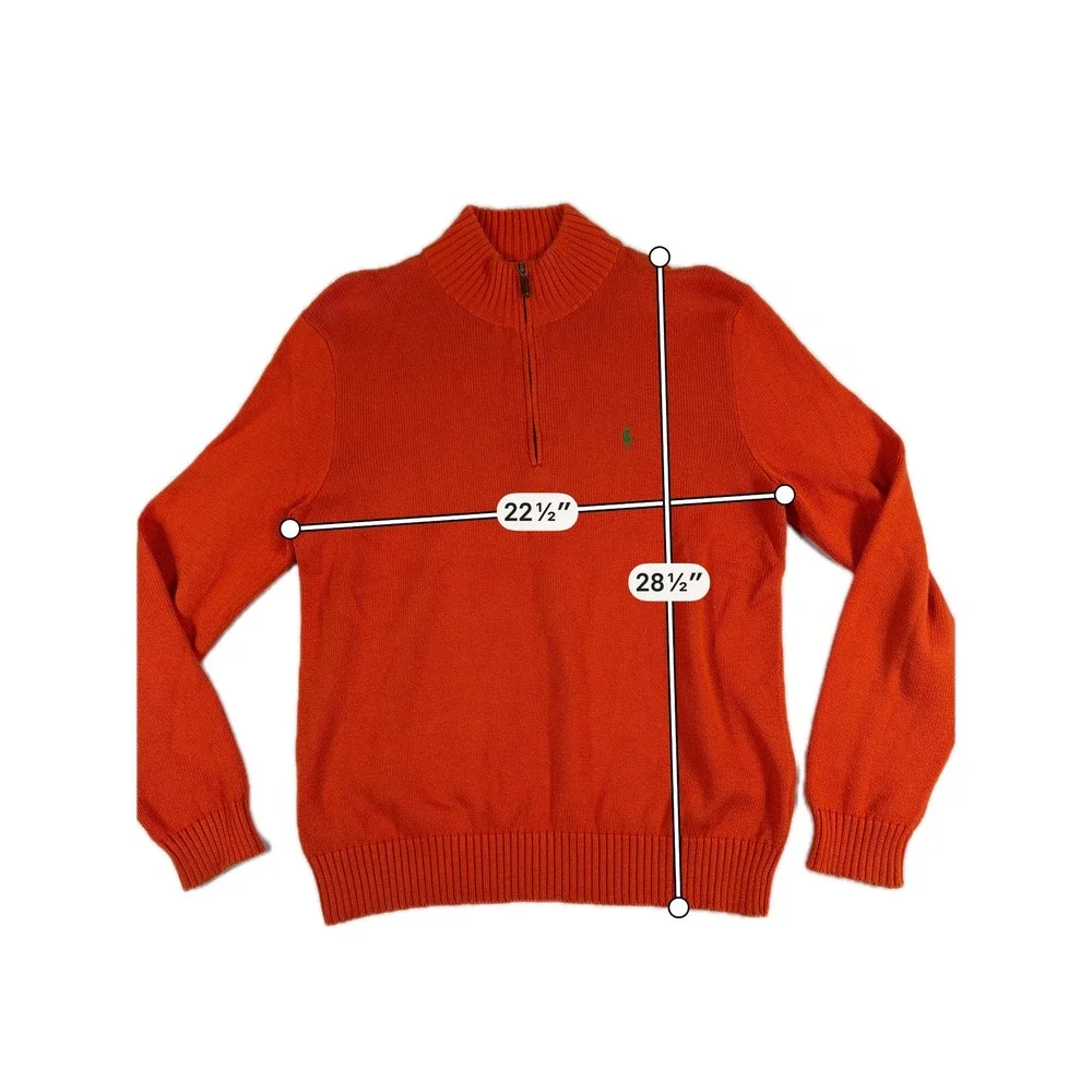 Polo Ralph‎ Lauren Quarter Zip Sweater Orange Cotton Knit Mens Large